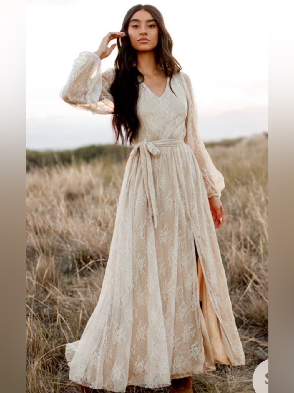 NWT Joyfolie Hayley Cream Lace Maxi Dress with Tie Waist - size XL